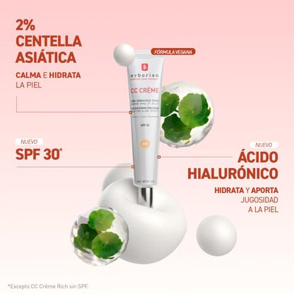 Erborian - CC Crème con Centella Asiática - Crema Facial Iluminadora de Alta Definición y Maquillaje - Protección Solar SPF 30 - Cosmética Coreana - Doré 40ml