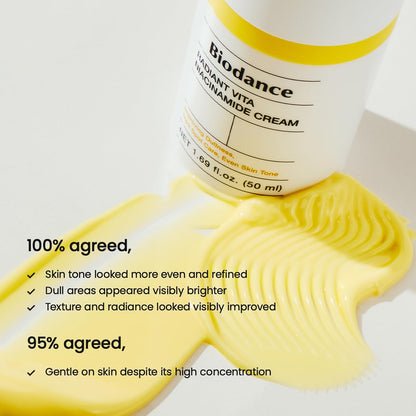 BIODANCE Radiant Vita Niacinamide Cream - Crema Facial Iluminadora con Vitamina C y B12, Corrector de Manchas Oscuras e Hidratante, K-Beauty, Cuidado Facial Coreano, 50ml